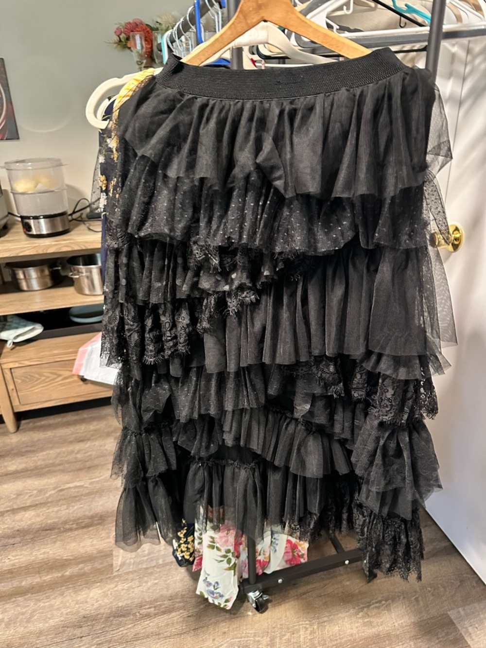 NWT Anthropologie Layered Black Ruffled Tulle Maxi Skirt (XS) - Picture 7 of 7